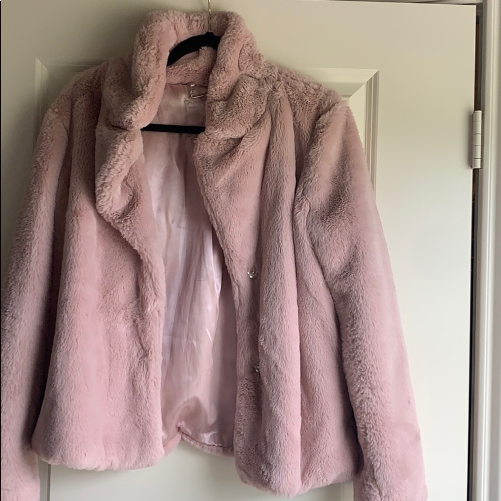 Pink faux fur coat